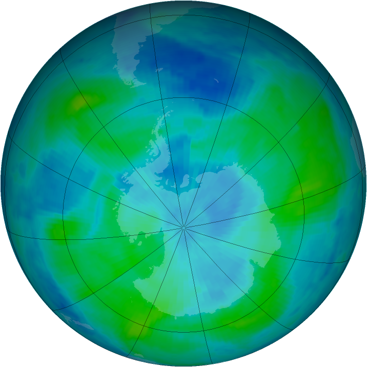 Antarctic ozone map for 04 March 1997